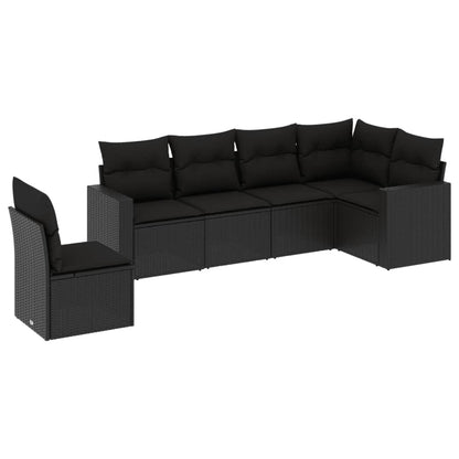 Set Divano da Giardino 6 pz con Cuscini Nero in Polyrattan - homemem39