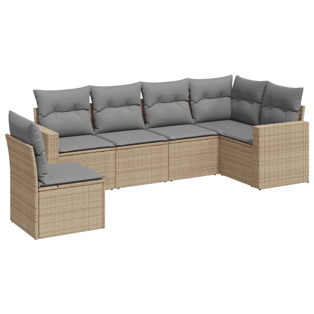 Set Divano da Giardino 6 pz con Cuscini Beige in Polyrattan - homemem39