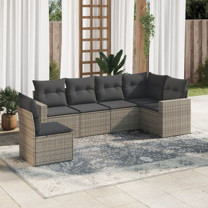 Set Divano da Giardino 6 pz con Cuscini Grigio in Polyrattan - homemem39