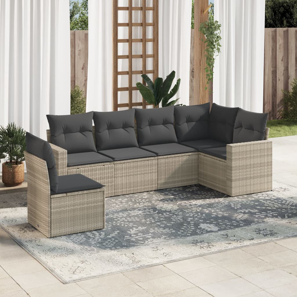 Set Divano da Giardino 6pz con Cuscini Grigio Chiaro Polyrattan - homemem39