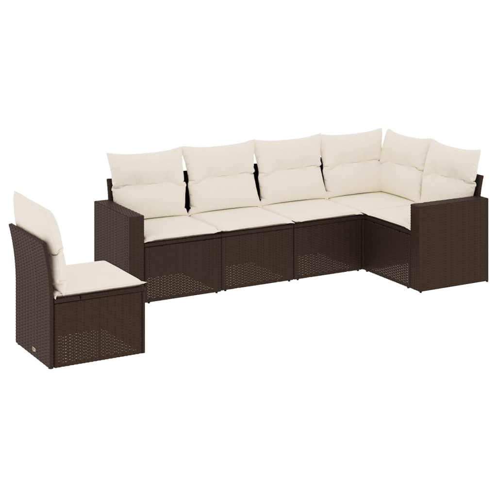 Set Divano da Giardino 6 pz con Cuscini Marrone in Polyrattan - homemem39