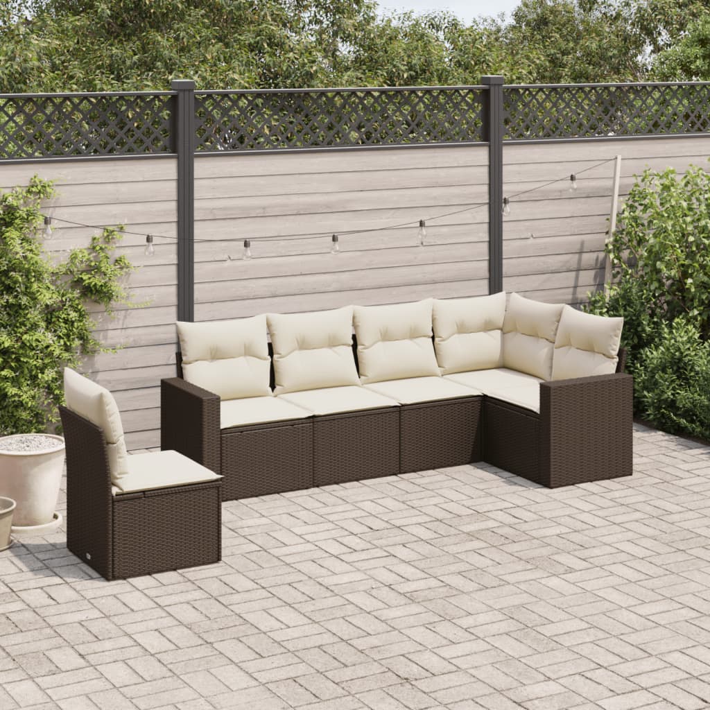 Set Divano da Giardino 6 pz con Cuscini Marrone in Polyrattan - homemem39