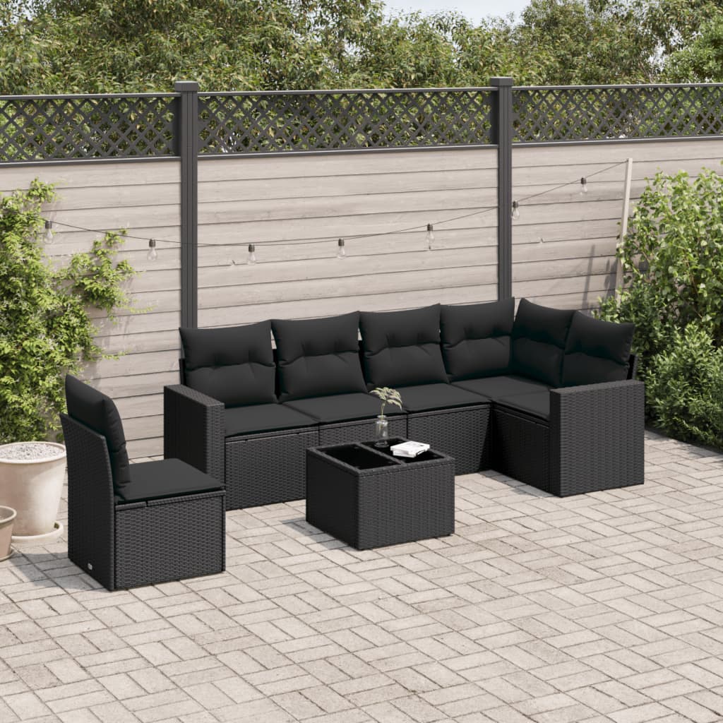 Set Divani da Giardino con Cuscini 7pz Nero Polyrattan - homemem39