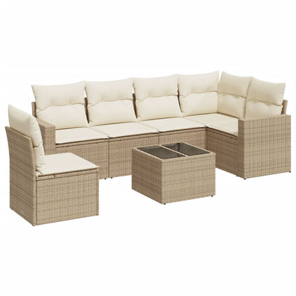 Set Divani da Giardino 7 pz con Cuscini Beige in Polyrattan - homemem39