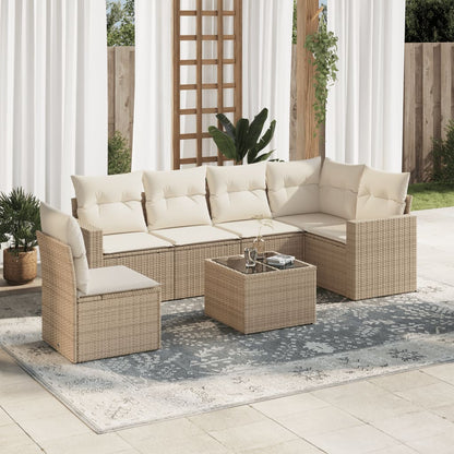 Set Divani da Giardino 7 pz con Cuscini Beige in Polyrattan - homemem39