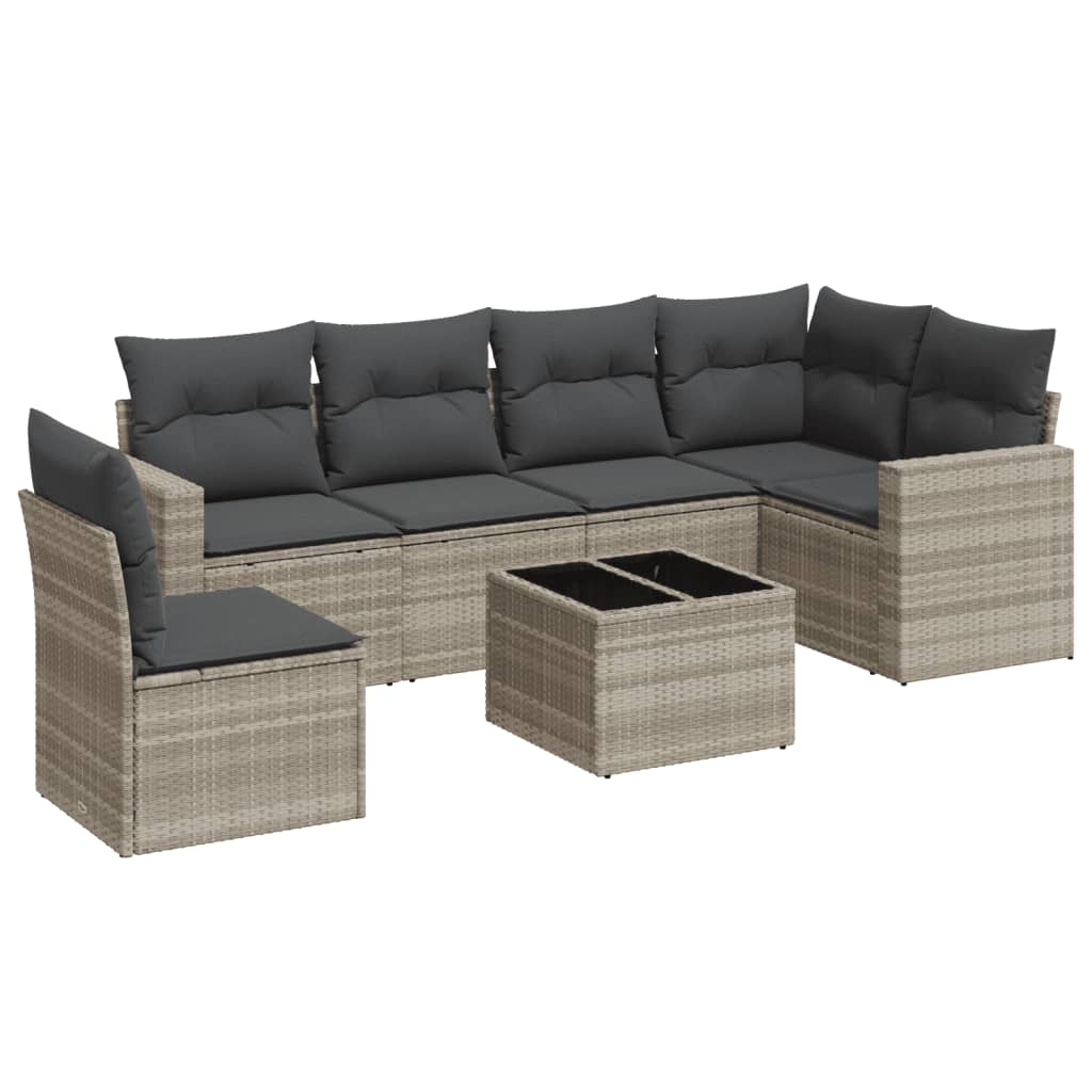 Set Divani da Giardino 7pz con Cuscini Grigio Chiaro Polyrattan - homemem39