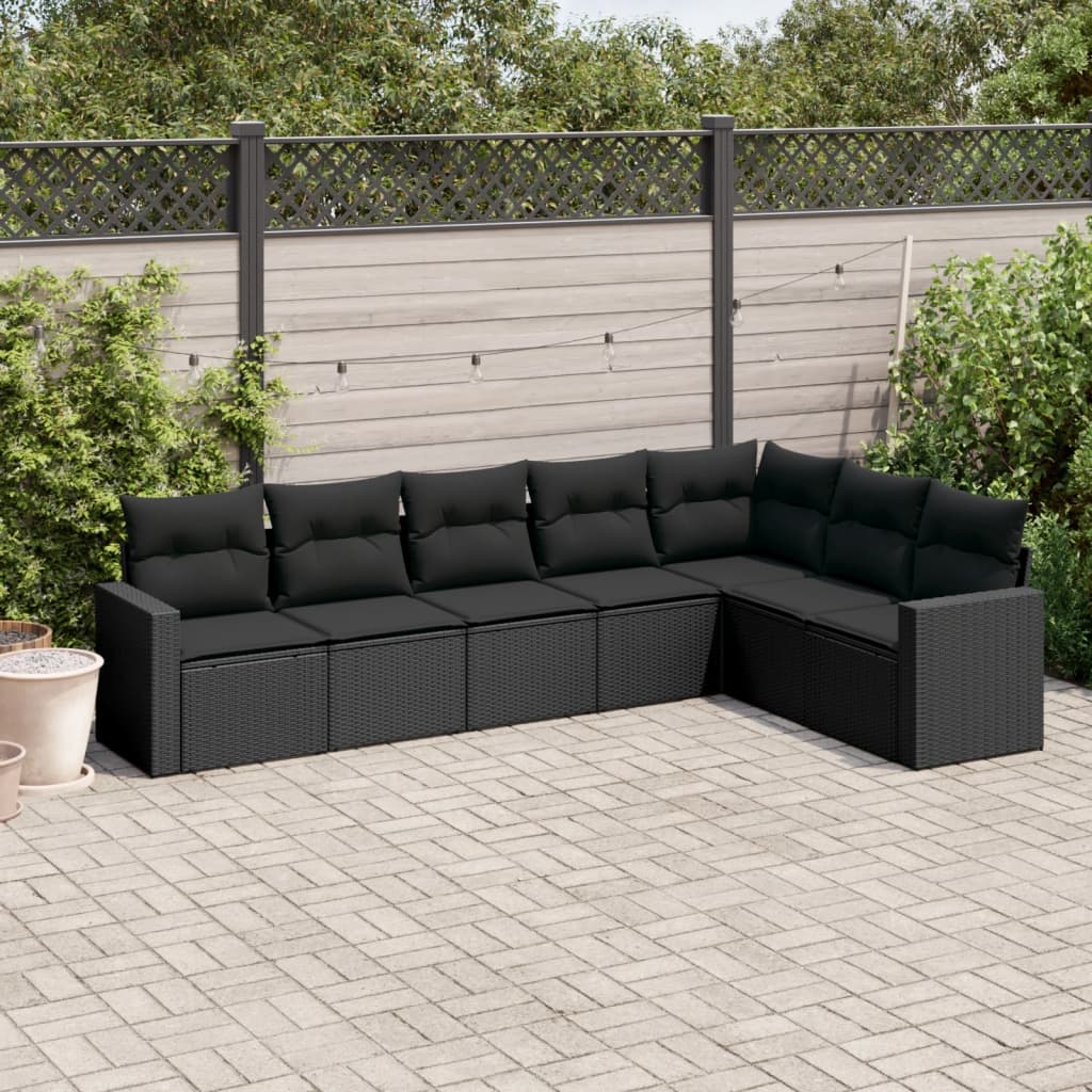 Set Divani da Giardino con Cuscini 7pz Nero Polyrattan - homemem39