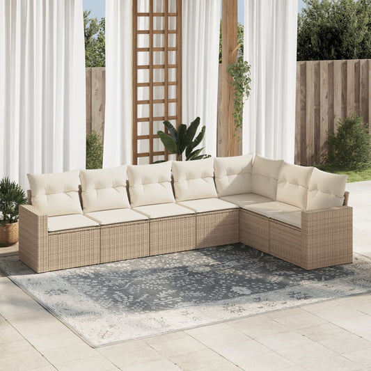 Set Divani da Giardino 7 pz con Cuscini Beige in Polyrattan - homemem39