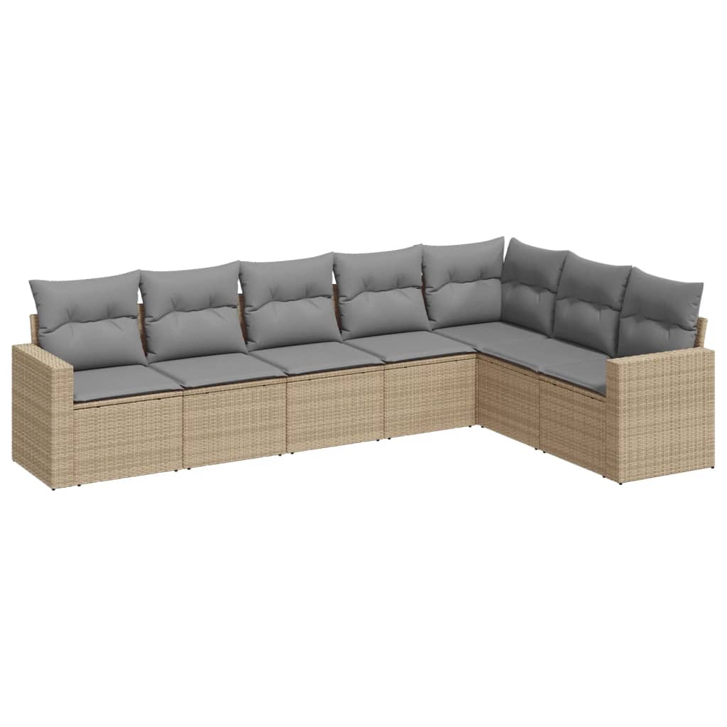 Set Divani da Giardino 7 pz con Cuscini Beige in Polyrattan - homemem39