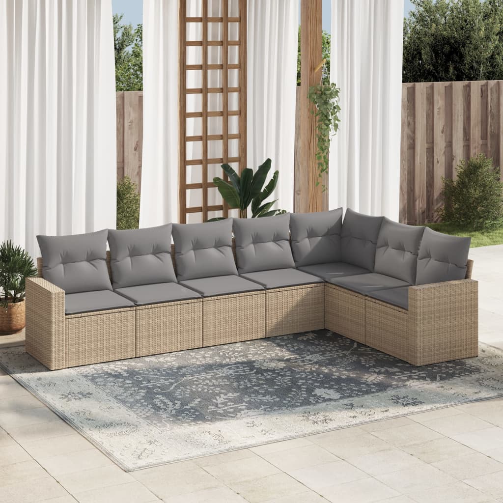 Set Divani da Giardino 7 pz con Cuscini Beige in Polyrattan - homemem39