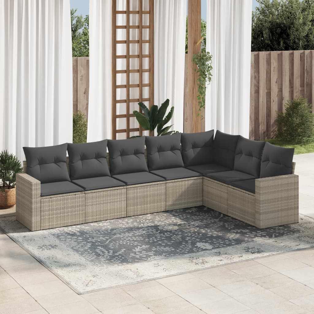 Set Divani da Giardino 7pz con Cuscini Grigio Chiaro Polyrattan - homemem39