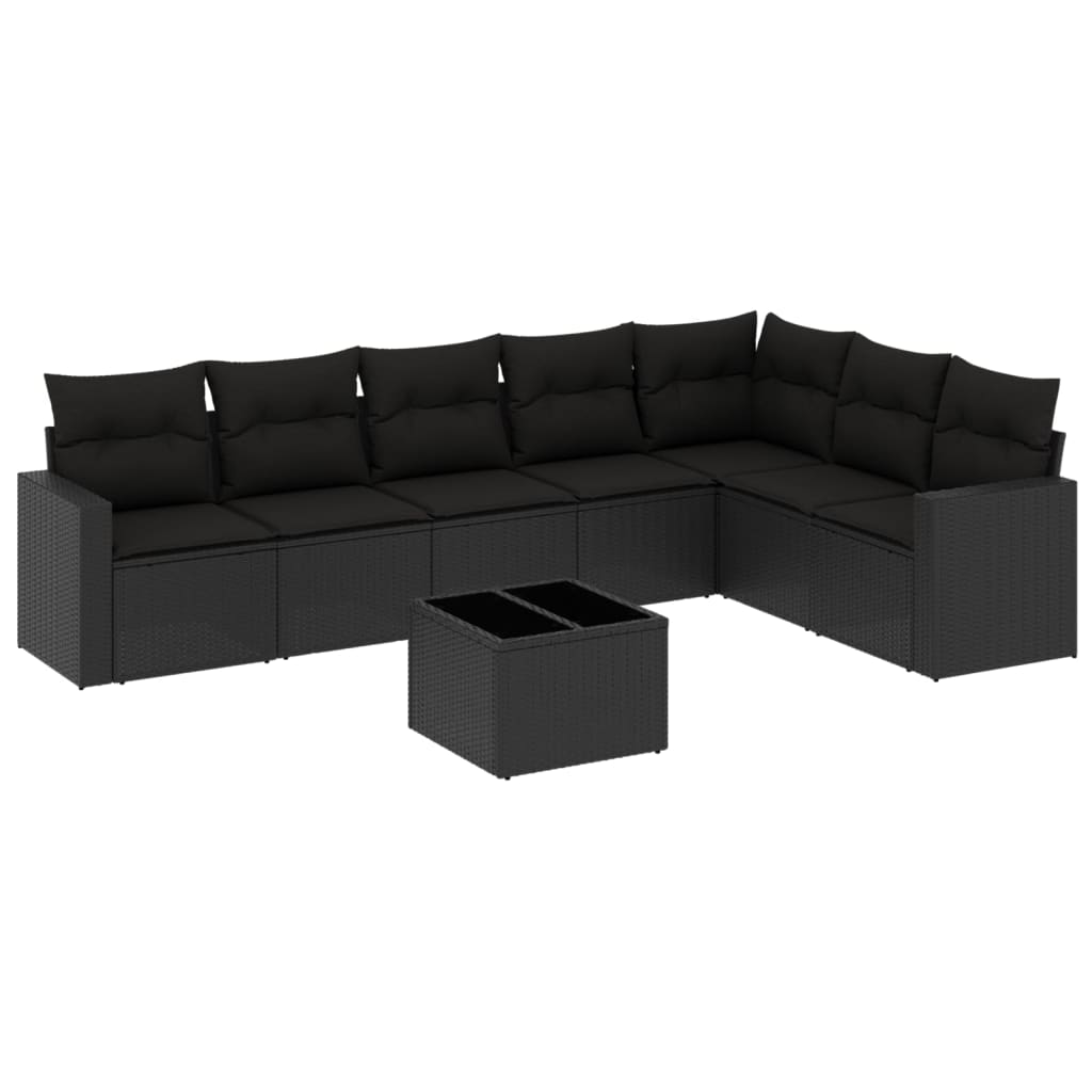 Set Divani da Giardino con Cuscini 8 pz Nero in Polyrattan - homemem39