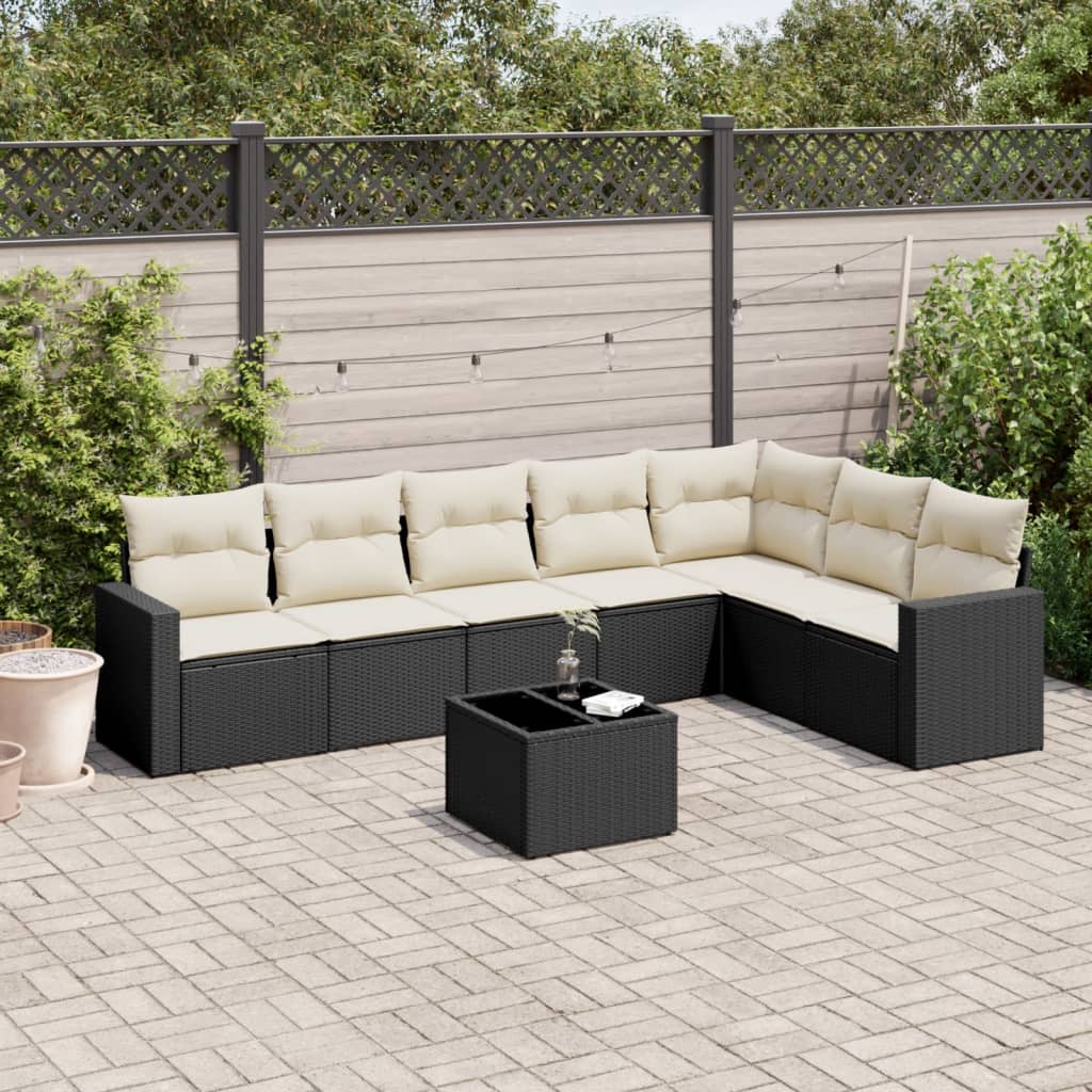 Set Divani da Giardino con Cuscini 8 pz Nero in Polyrattan - homemem39