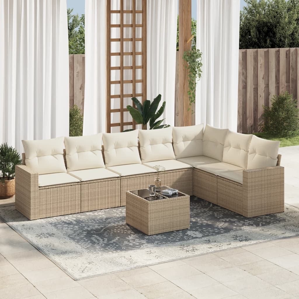 Set Divano da Giardino 8 pz con Cuscini Beige in Polyrattan - homemem39