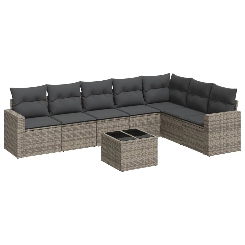 Set Divano da Giardino 8 pz con Cuscini Grigio in Polyrattan - homemem39