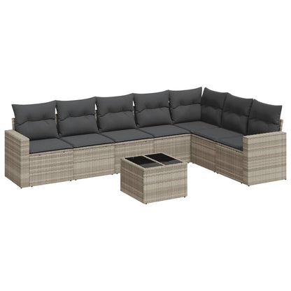 Set Divano da Giardino 8pz con Cuscini Grigio Chiaro Polyrattan - homemem39