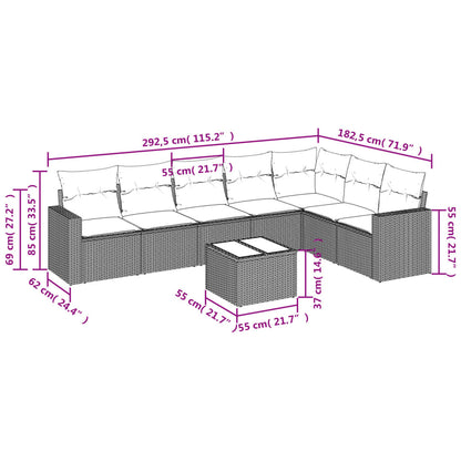 Set Divani da Giardino 8 pz con Cuscini Marrone in Polyrattan