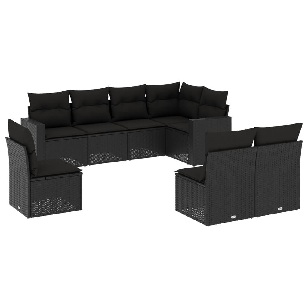 Set Divani da Giardino con Cuscini 8 pz Nero in Polyrattan - homemem39