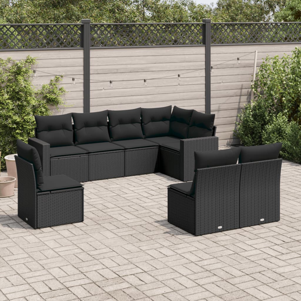 Set Divani da Giardino con Cuscini 8 pz Nero in Polyrattan - homemem39