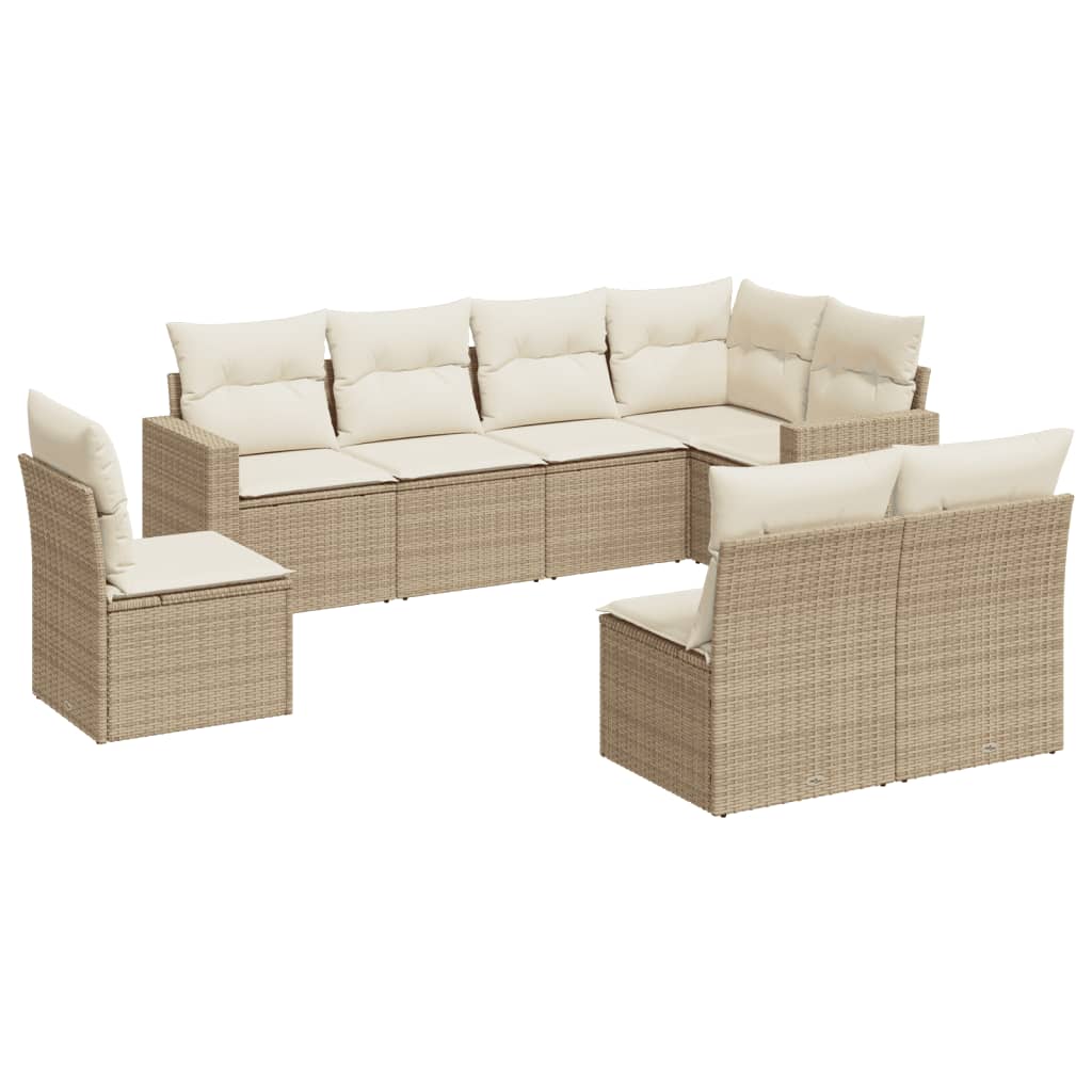 Set Divano da Giardino 8 pz con Cuscini Beige in Polyrattan - homemem39