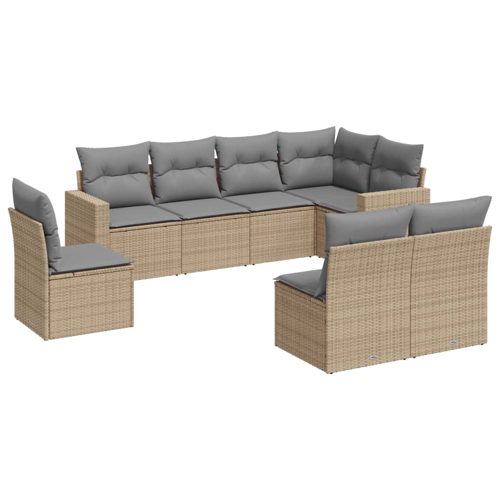 Set Divano da Giardino 8 pz con Cuscini Beige in Polyrattan - homemem39