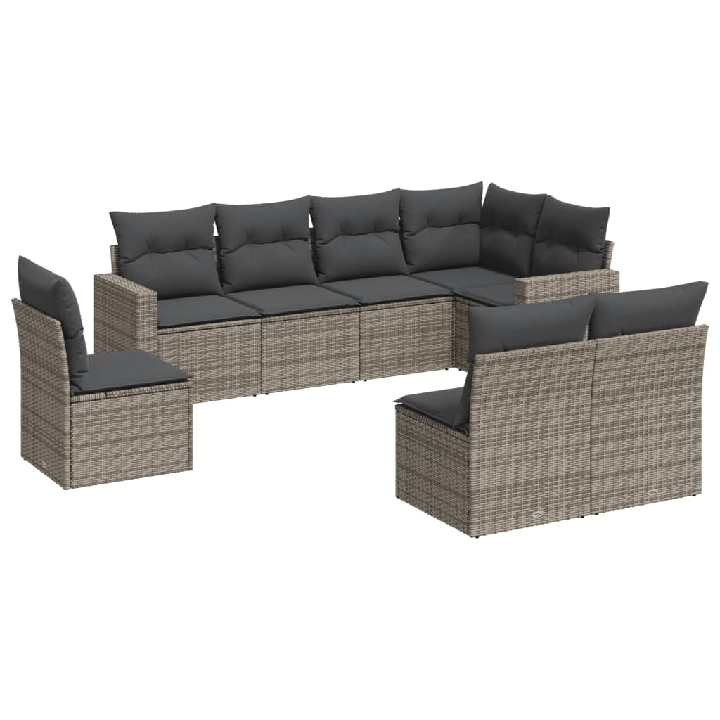 Set Divano da Giardino 8 pz con Cuscini Grigio in Polyrattan - homemem39