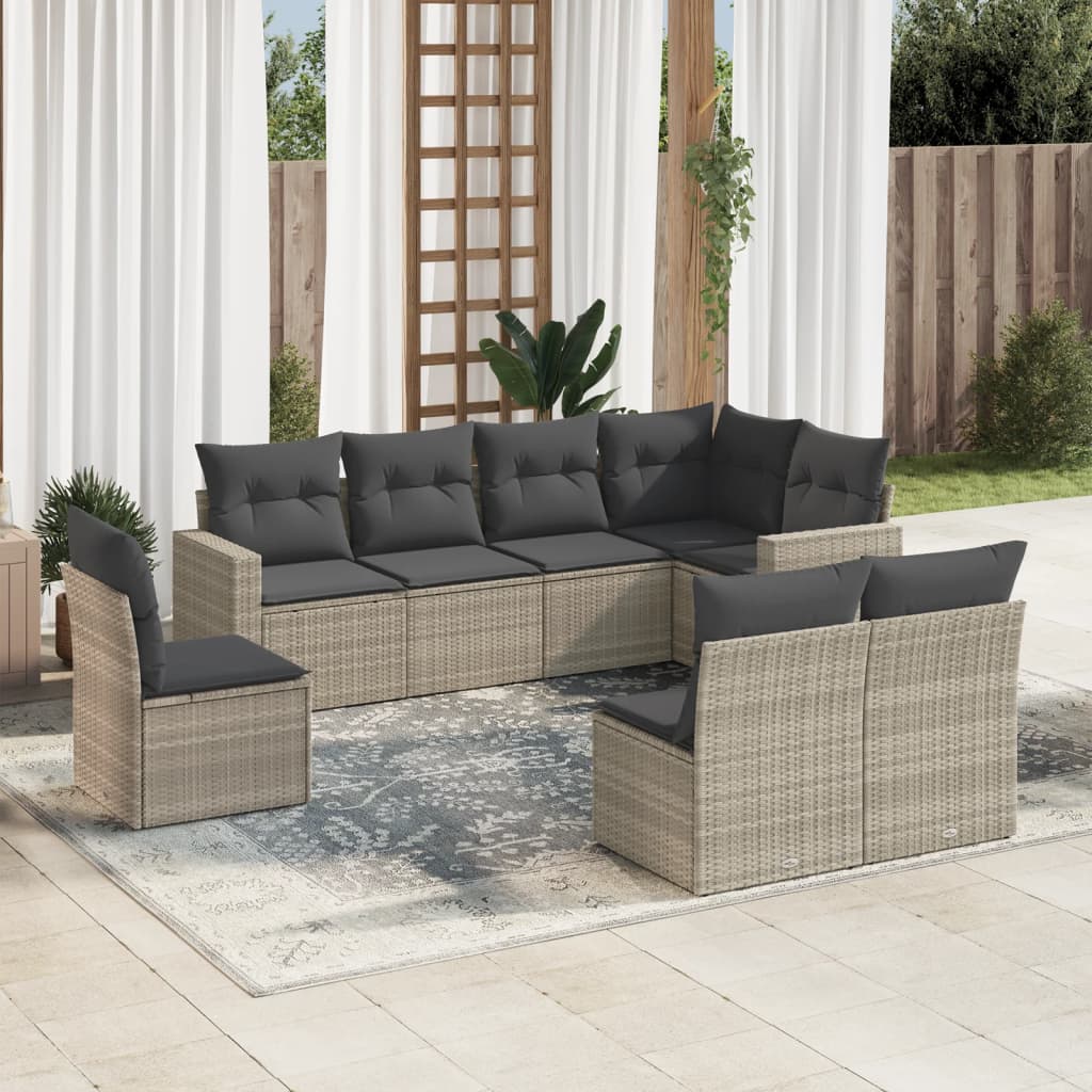 Set Divano da Giardino 8pz con Cuscini Grigio Chiaro Polyrattan - homemem39