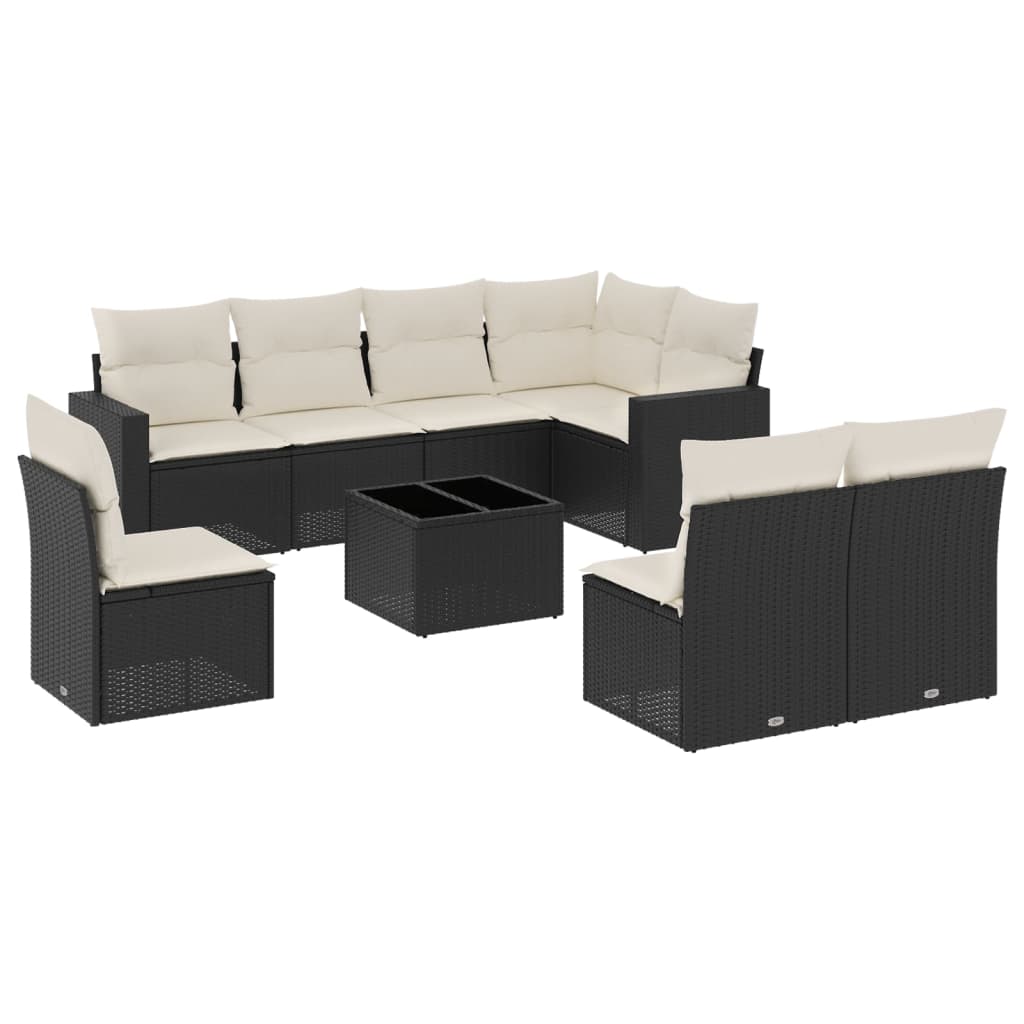 Set Divani da Giardino 9 pz con Cuscini Nero in Polyrattan - homemem39