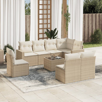 Set Divano da Giardino 9 pz con Cuscini Beige in Polyrattan - homemem39