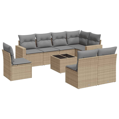 Set Divano da Giardino 9 pz con Cuscini Beige in Polyrattan - homemem39