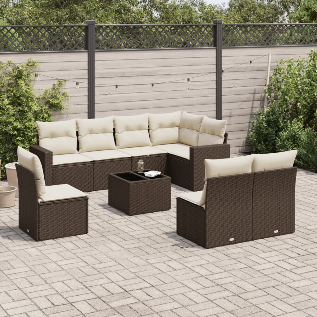 Set Divani da Giardino 9pz con Cuscini Marrone in Polyrattan - homemem39