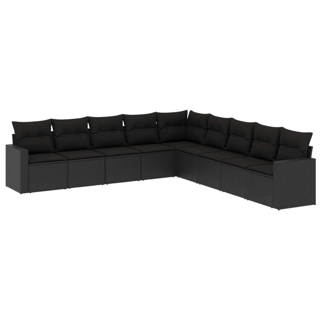 Set Divani da Giardino 9 pz con Cuscini Nero in Polyrattan - homemem39