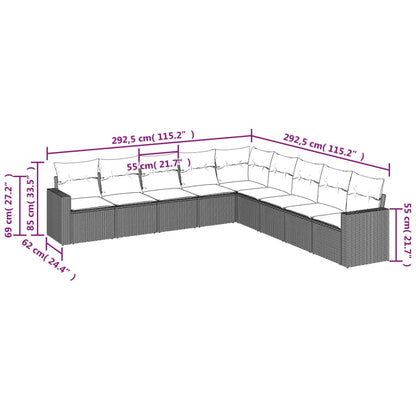 Set Divani da Giardino 9 pz con Cuscini Nero in Polyrattan - homemem39