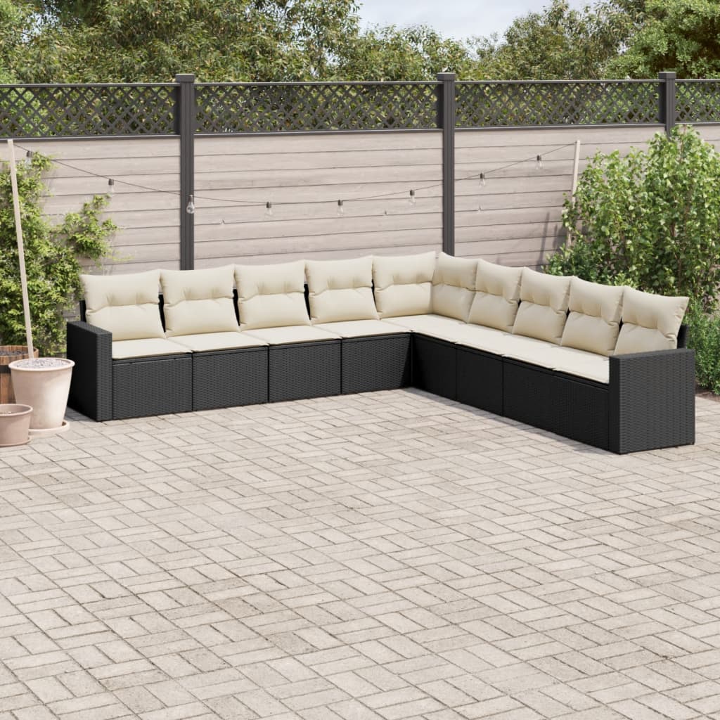 Set Divani da Giardino 9 pz con Cuscini Nero in Polyrattan - homemem39