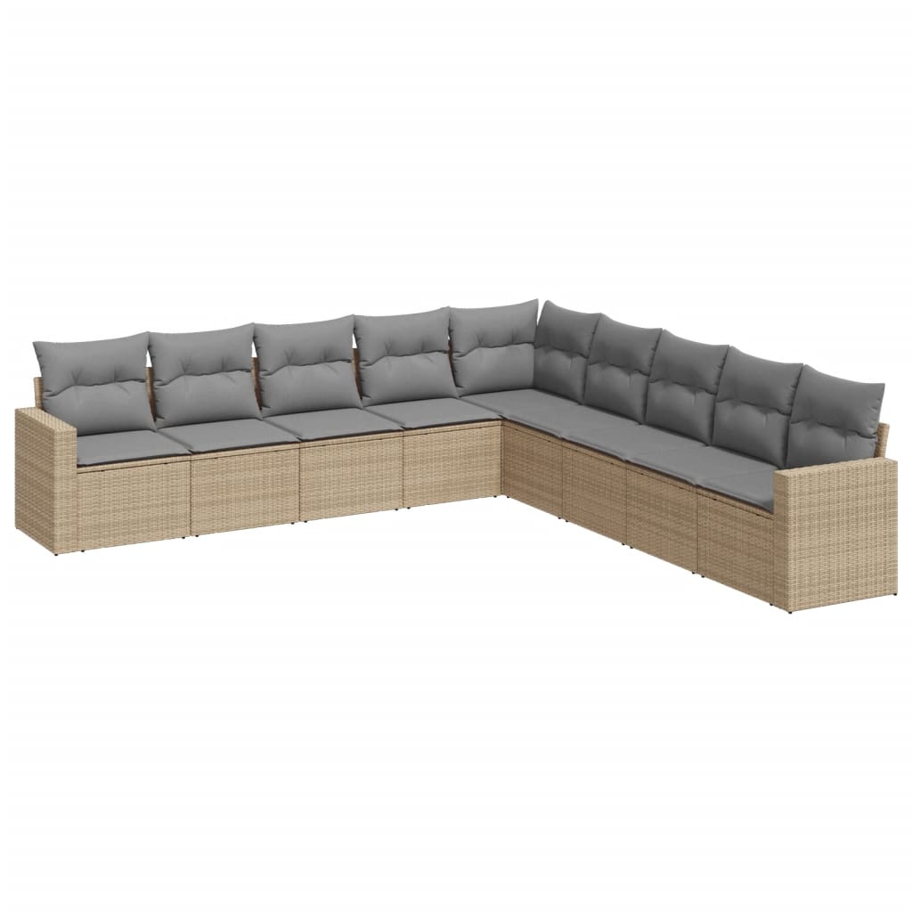 Set Divano da Giardino 9 pz con Cuscini Beige in Polyrattan - homemem39