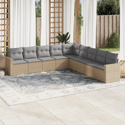 Set Divano da Giardino 9 pz con Cuscini Beige in Polyrattan - homemem39