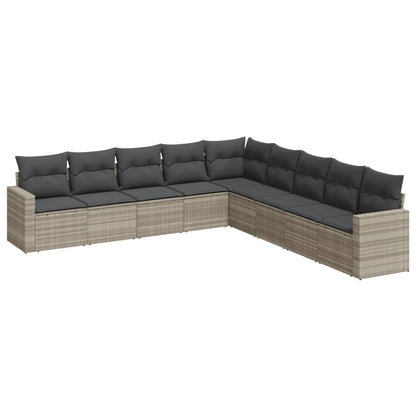 Set Divano da Giardino 9pz con Cuscini Grigio Chiaro Polyrattan - homemem39