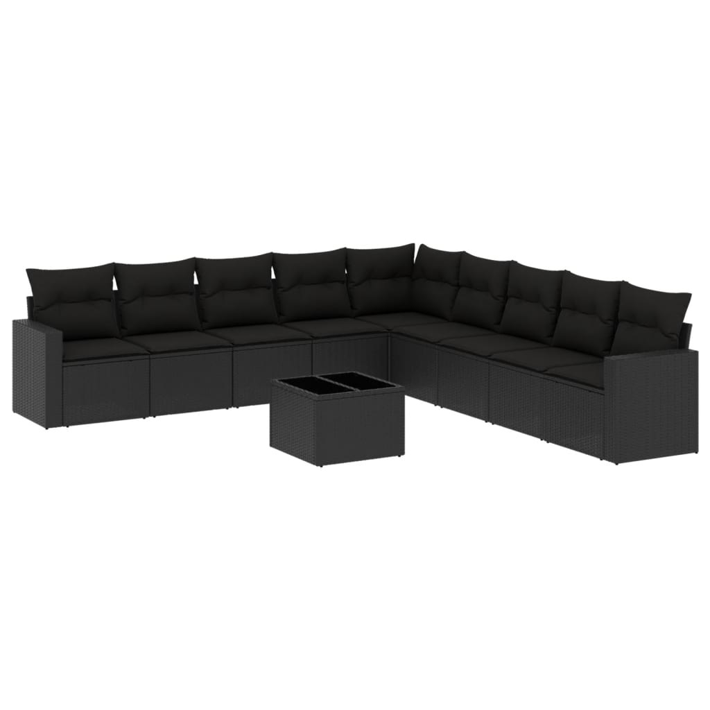 Set Divani da Giardino 10pz con Cuscini in Polyrattan Nero - homemem39