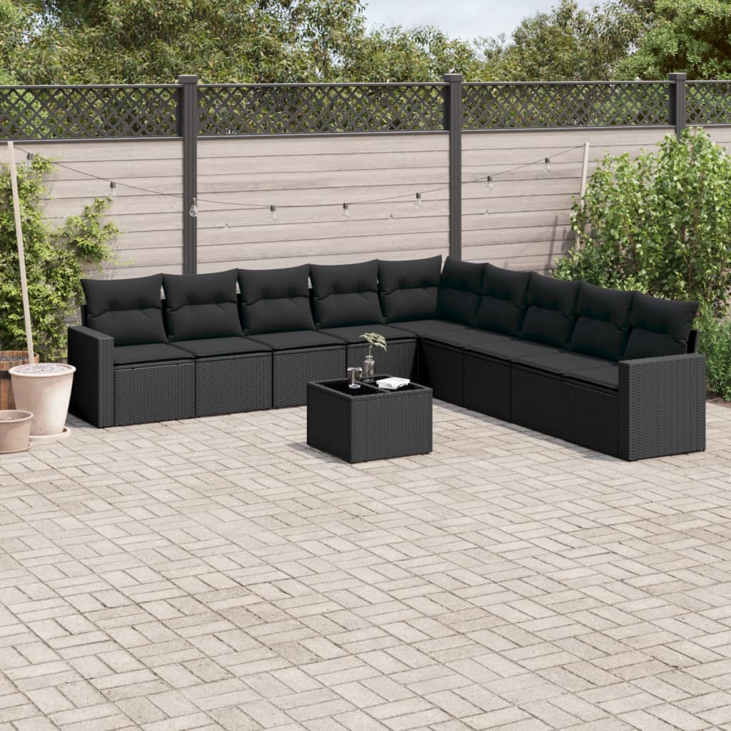 Set Divani da Giardino 10pz con Cuscini in Polyrattan Nero - homemem39