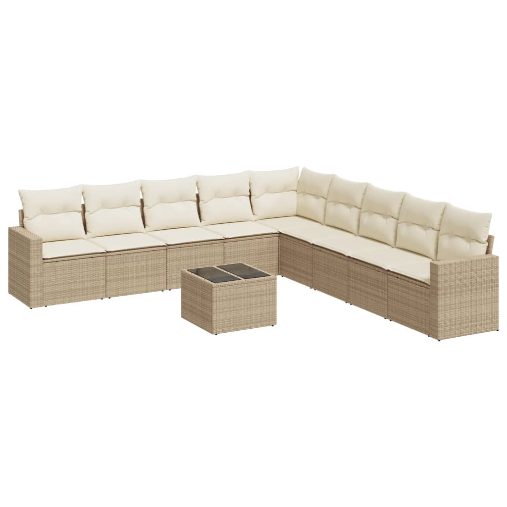 Set Divano da Giardino 10 pz con Cuscini Beige in Polyrattan - homemem39