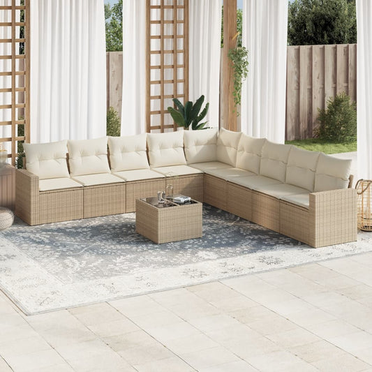 Set Divano da Giardino 10 pz con Cuscini Beige in Polyrattan - homemem39