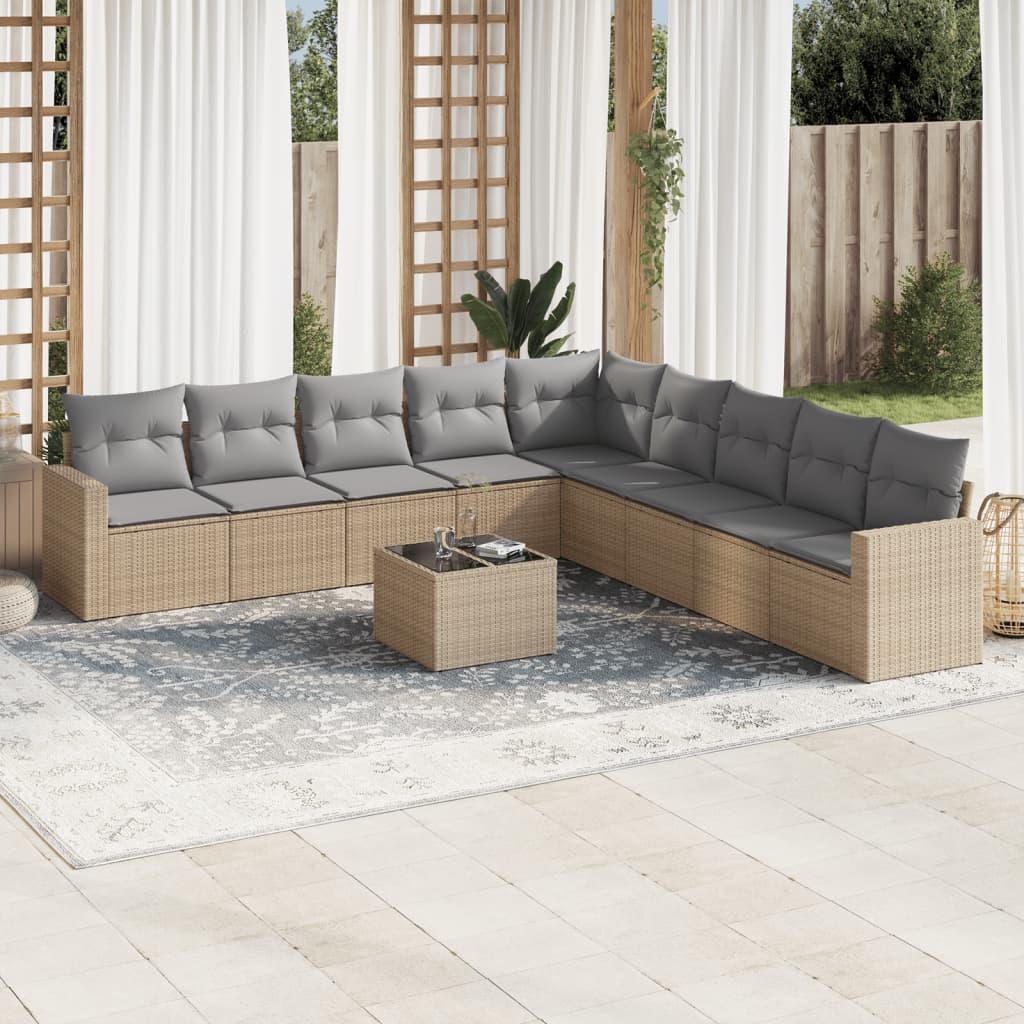 Set Divano da Giardino 10 pz con Cuscini Beige in Polyrattan - homemem39