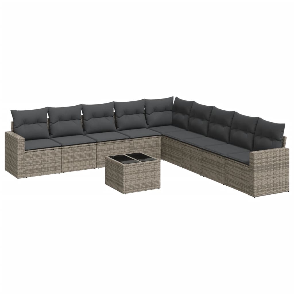 Set Divano da Giardino 10 pz con Cuscini Grigio in Polyrattan - homemem39