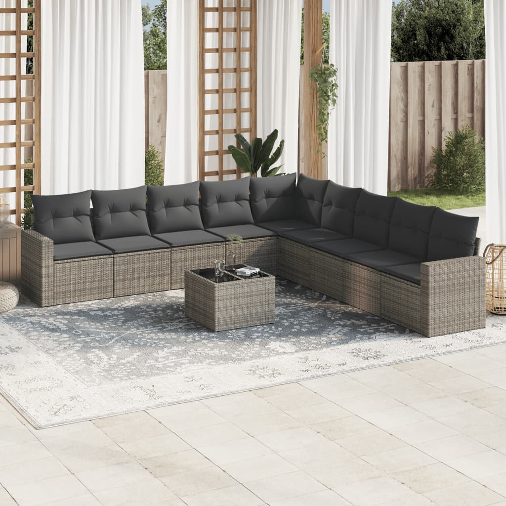 Set Divano da Giardino 10 pz con Cuscini Grigio in Polyrattan - homemem39