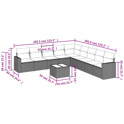 Set Divani da Giardino 10pz con Cuscini in Polyrattan Marrone - homemem39