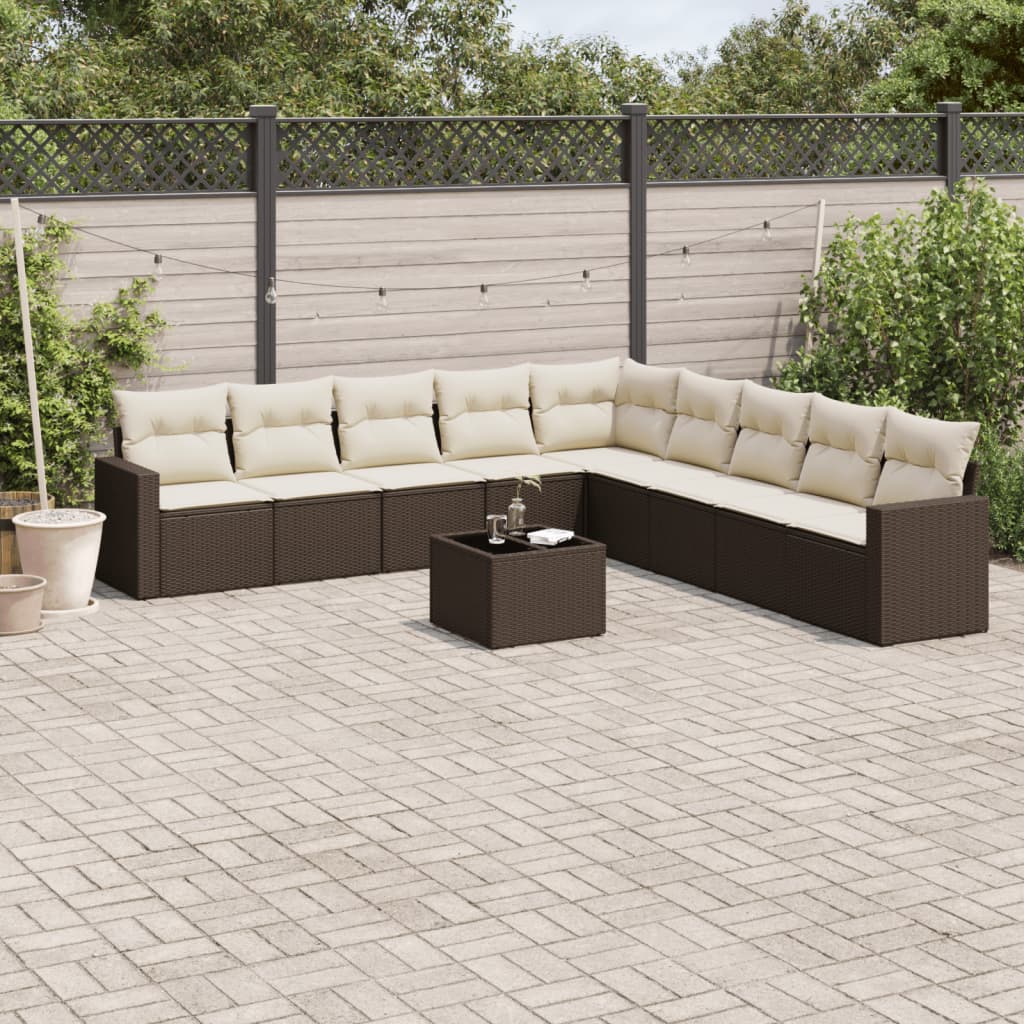 Set Divani da Giardino 10pz con Cuscini in Polyrattan Marrone - homemem39