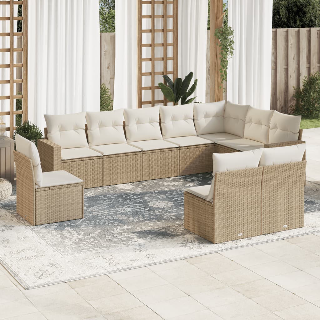 Set Divano da Giardino 10 pz con Cuscini Beige in Polyrattan - homemem39