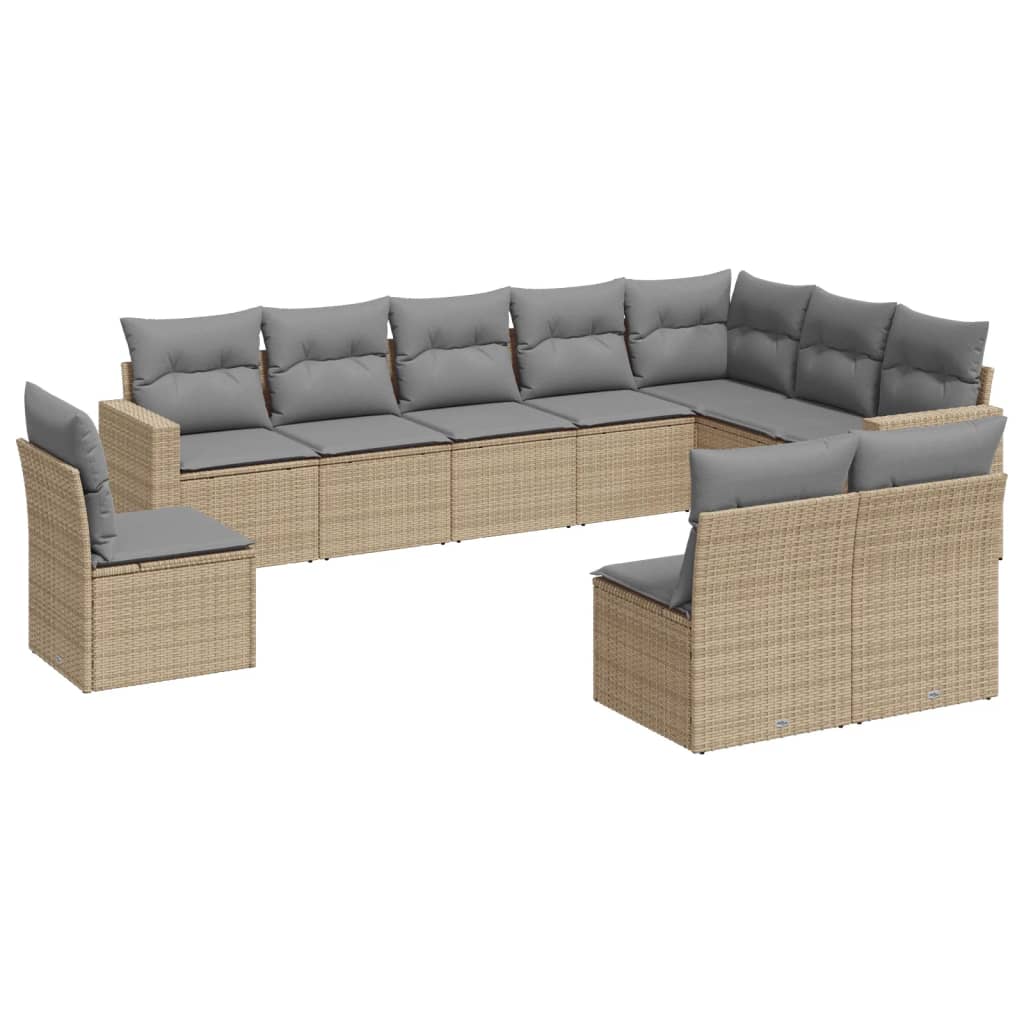 Set Divano da Giardino 10 pz con Cuscini Beige in Polyrattan - homemem39