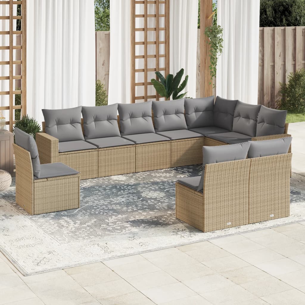 Set Divano da Giardino 10 pz con Cuscini Beige in Polyrattan - homemem39