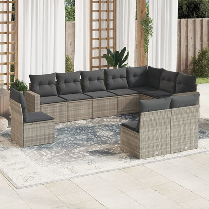 Set Divano Giardino 10 pz con Cuscini Grigio Chiaro Polyrattan - homemem39